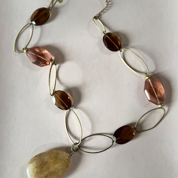 LIA SOPHIA "RETIRED" "Raw Sugar" Tan and Rose Quartz Necklace - Preloved - Picture 1 of 4